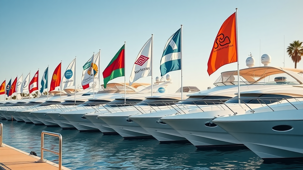 professional marina premium yachts branded flags top cabo yacht rental companies sunny dockside palm trees cabo arch
