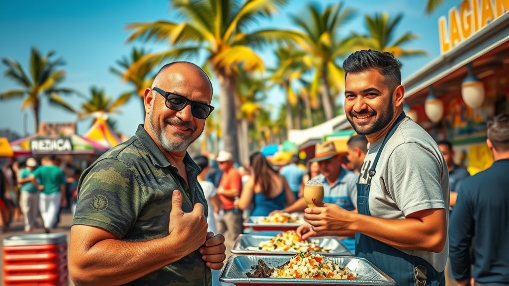 Cabo street food market with vibrant seafood, happy vendors, and colorful stalls – best food cabo