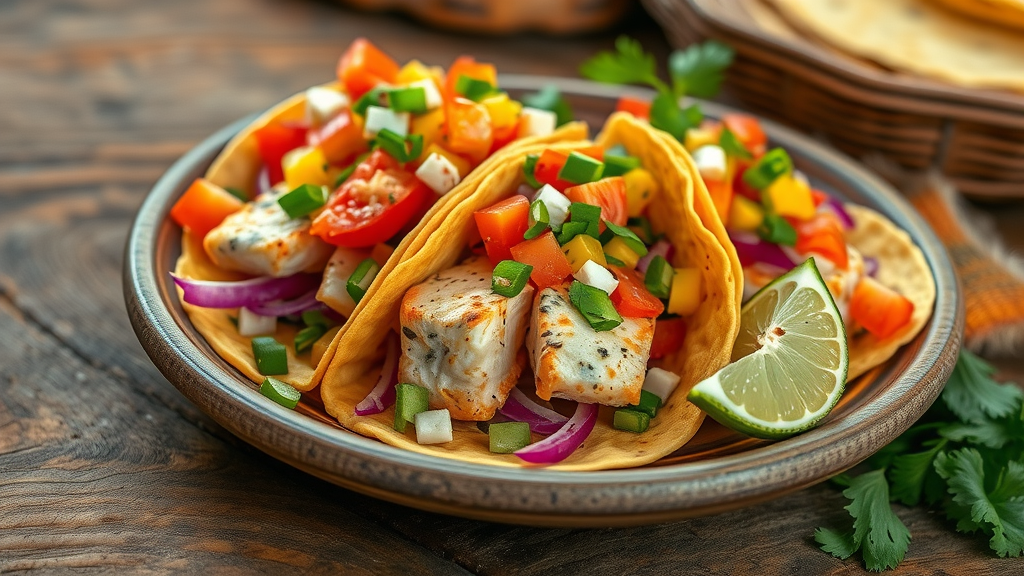 Colorful Baja fish tacos in Cabo – best food cabo, detailed toppings on rustic Mexican setting