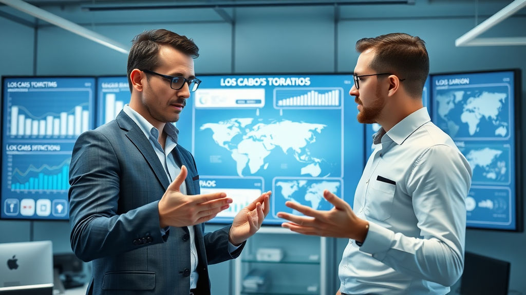 Affluent traveler Cabo market statistics infographic analysis by business analysts in tech-savvy office