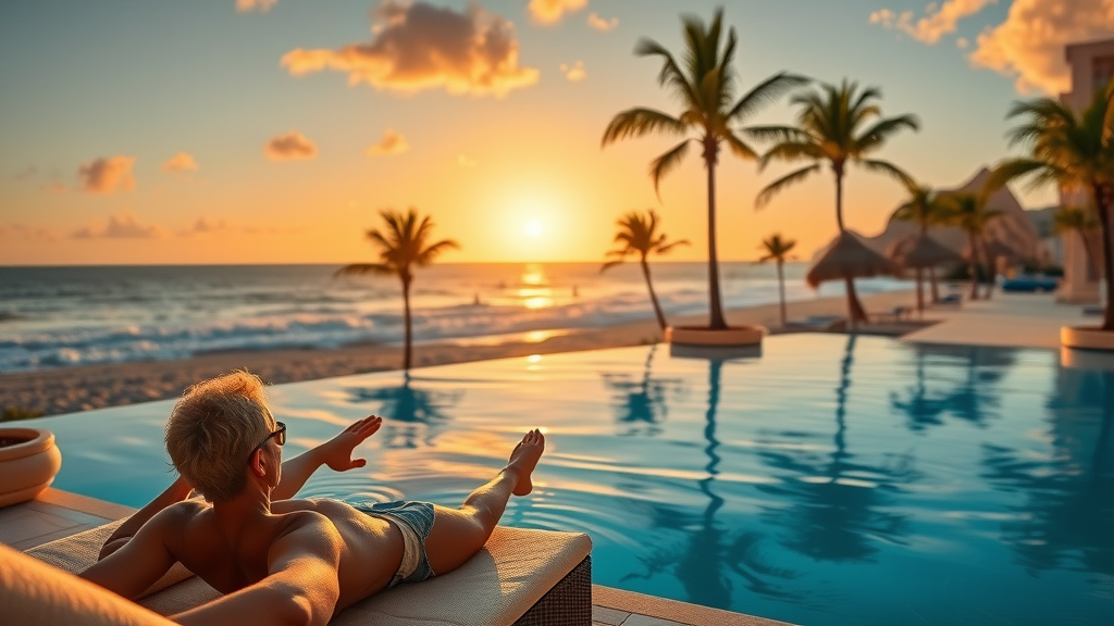 Luxurious Cabo San Lucas resort pool area at sunset reflecting pristine vacation experience for affluent traveler cabo