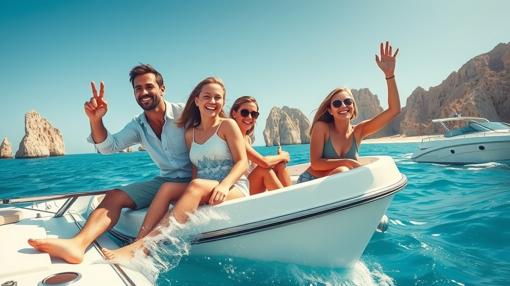 Affluent traveler cabo family enjoying luxury yacht with panoramic views of Los Cabos coastline