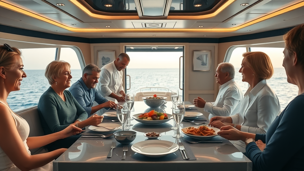 Luxury yacht charter Cabo - elegant dining and gourmet chef at work onboard