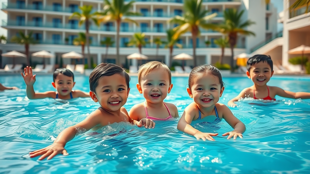 Family enjoying at a luxurious Cabo resort pool, best family-friendly resort in Cabo San Lucas