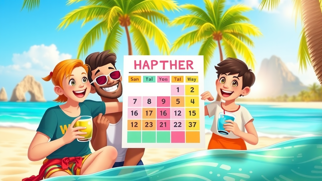 Cabo San Lucas family travel sunny weather calendar with happy family noting dates