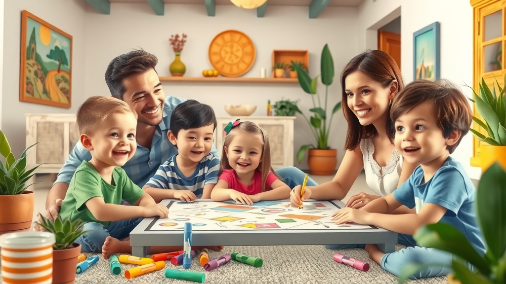 Children playing board games and drawing while parents relax inside a Cabo vacation rental