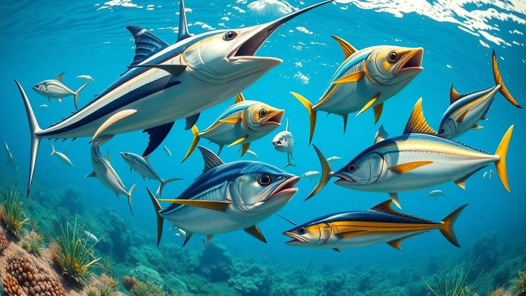trophy fish cabo fishing charters striped marlin yellowfin tuna mahi-mahi roosterfish wahoo vivid lifelike marine wildlife undersea highly detailed scales fins