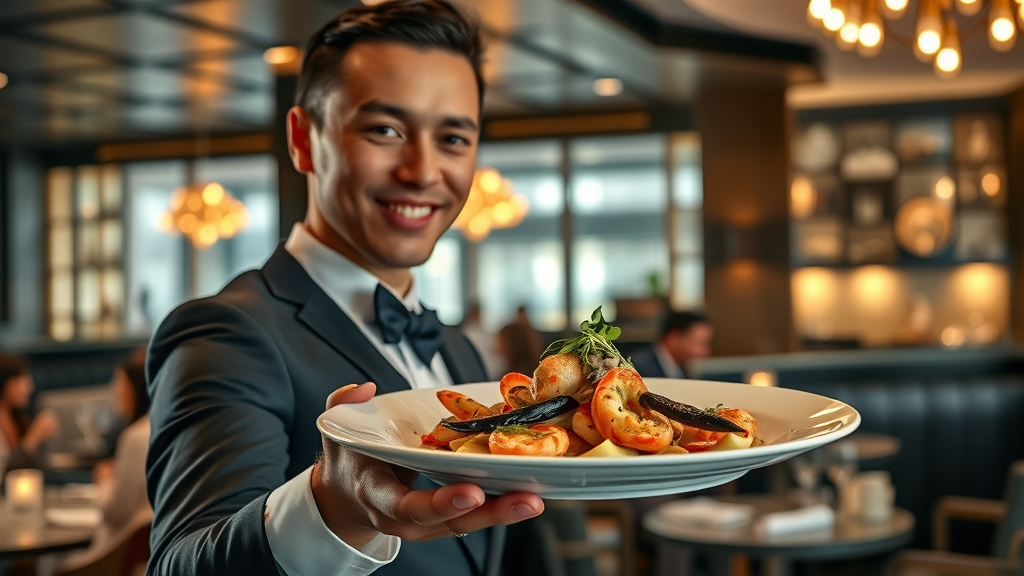 Rustic chef preparing local Baja seafood for fine dining cabo experience, open kitchen