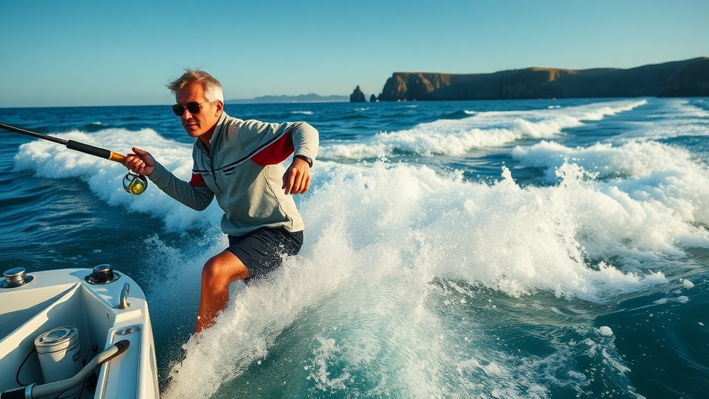 Cabo deep sea anglers trolling fishing lines behind charter boat, high anticipation as they employ expert Cabo fishing techniques