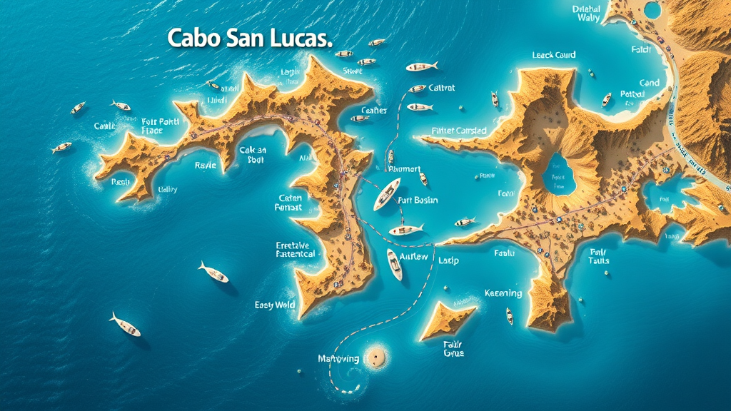 Detailed map highlighting Cabo San Lucas and Sea of Cortez fishing hotspots for sport fish