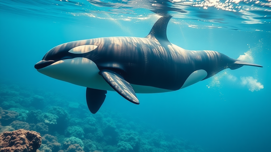Majestic orca swimming gracefully underwater in Cabo San Lucas waters