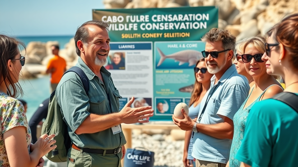 Marine biologist educating tourists on wildlife conservation in Cabo