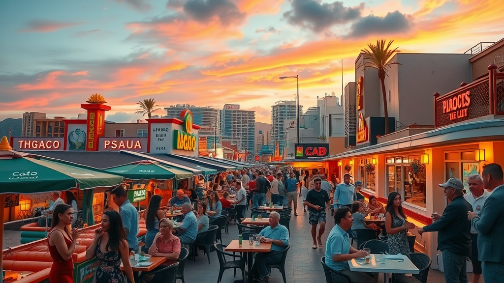 Vibrant dining scene in cabo san lucas with ocean views and lively crowds at restaurants