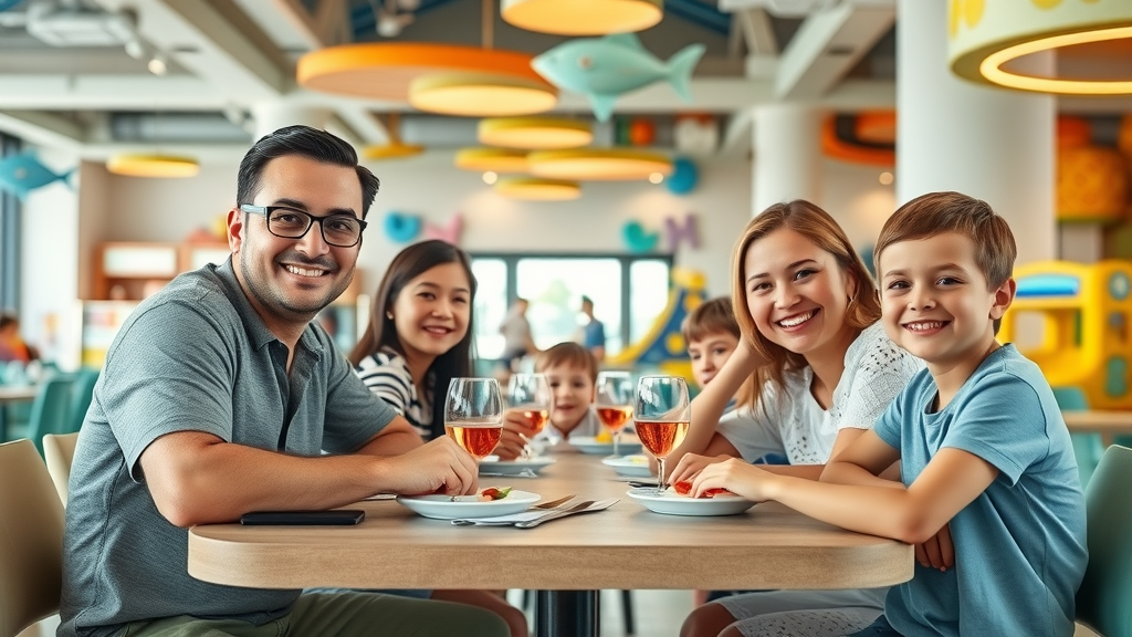 Family dining with children in playful and elegant family-friendly restaurant in cabo san lucas