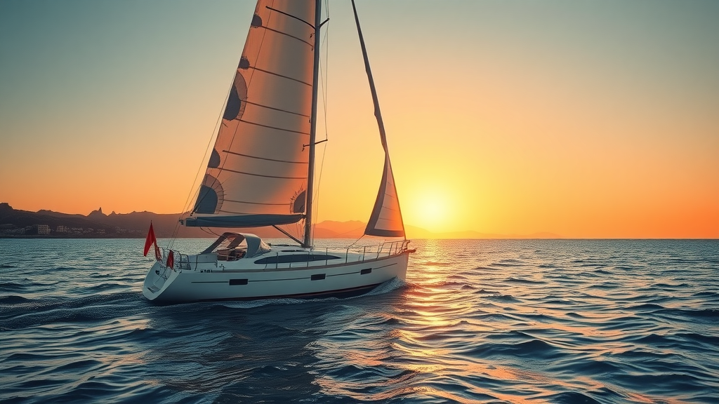 Serene sailboat amid calm sea at sunset during fall in Cabo San Lucas