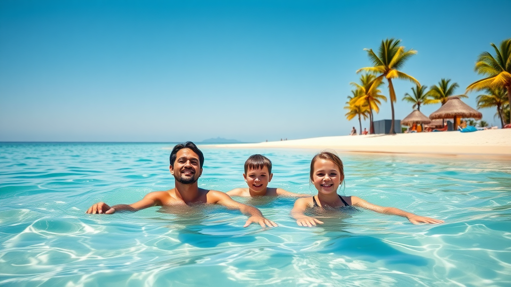 Safe swimming at Medano Beach in Cabo San Lucas with calm turquoise waters and sunny skies