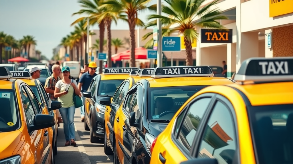 Official taxi stand in Cabo San Lucas with licensed drivers assisting tourists