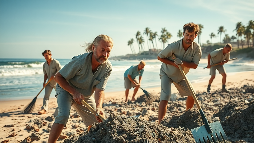 Cabo tourist mistakes coastal cleanup team clearing storm debris on beach