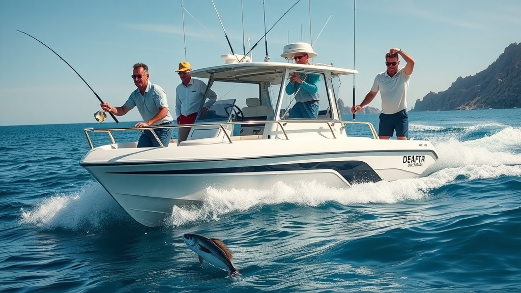 Professional fishing charter with captain and crew guiding guests through October fishing season waters off Cabo.