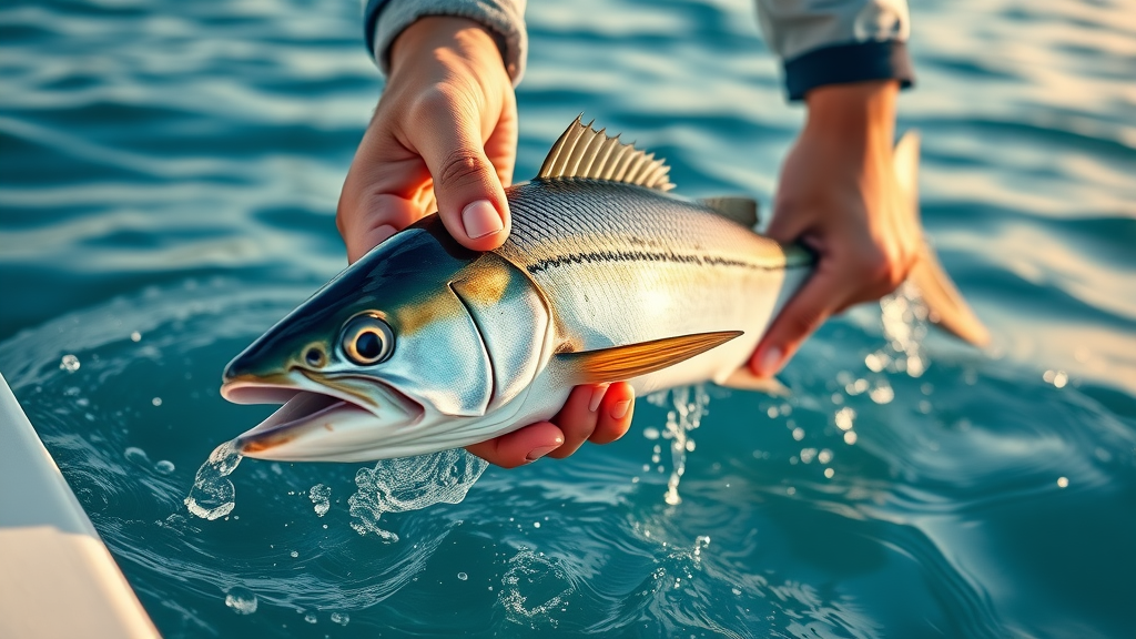 Responsible catch-and-release during the October fishing season, angler releasing fish into Cabo’s clear waters as part of conservation efforts.