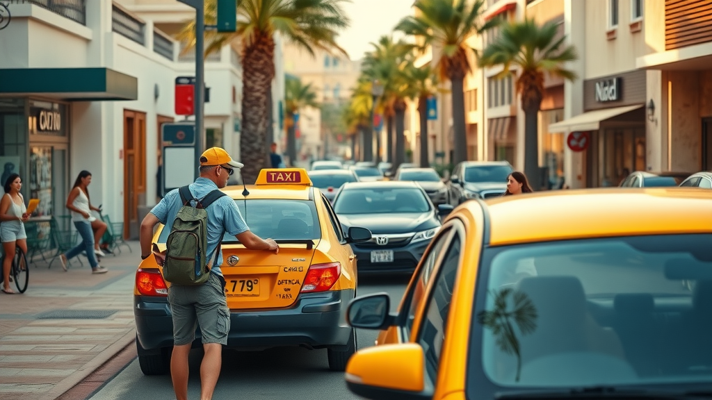 cabo travel faqs 2025 - travelers using official taxi stand with licensed cabs on lively street in Cabo