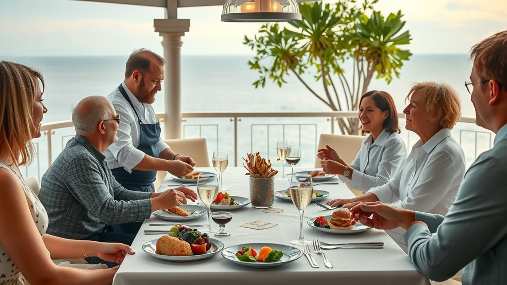 Elegant chef’s table with attentive service, multi-course meal, and ocean views in Cabo San Lucas restaurant