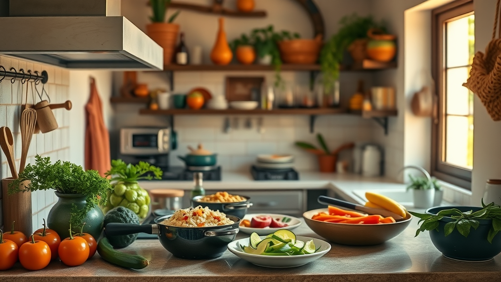 Budget dining Cabo: cozy vacation rental kitchen with fresh local ingredients ready to cook