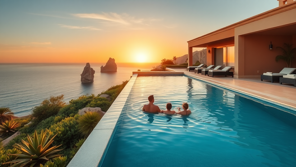 Elegant private villa with infinity pool and ocean cliffs in Cabo for families, serene oasis and luxury living for families and celebrities alike.
