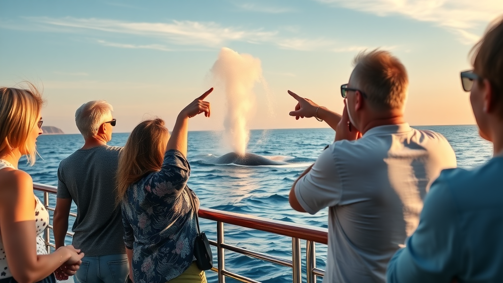 Fall sunset cruise planning Cabo guests spotting whales and dolphins from deck