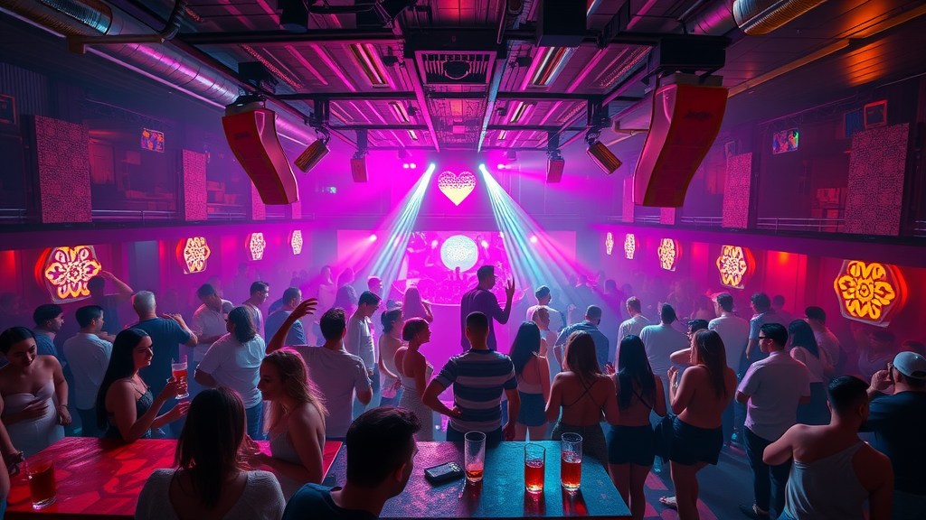 El Squid Roe nightclub multi-level dance area filled with party-goers and colorful LED lights in Cabo nightclubs