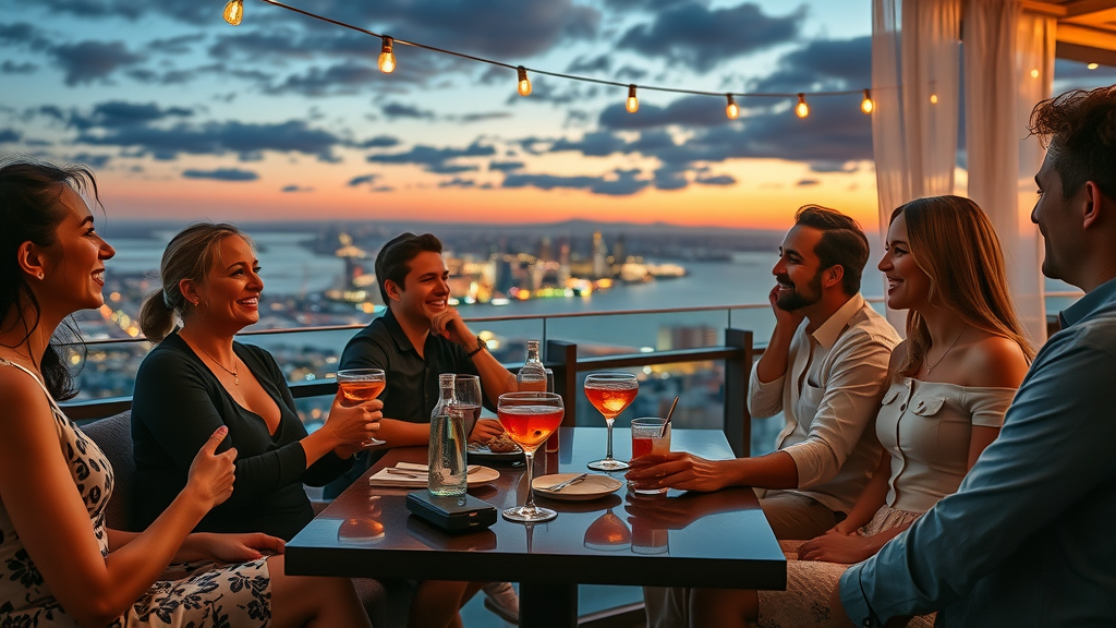 Best dining experiences Cabo stylish rooftop bar with city and ocean views