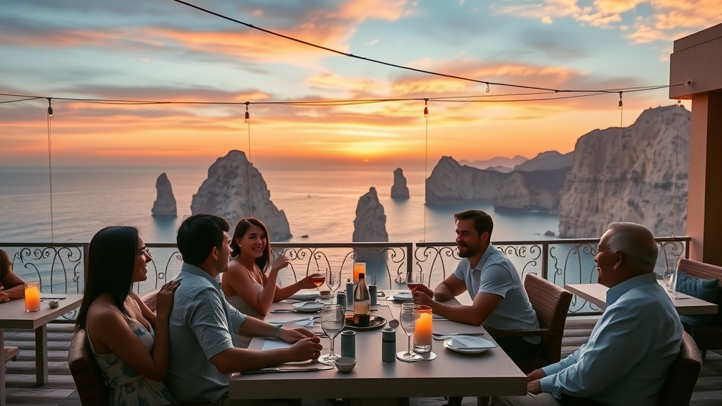 Best dining experiences Cabo sunset dining terrace with ocean and cliff views
