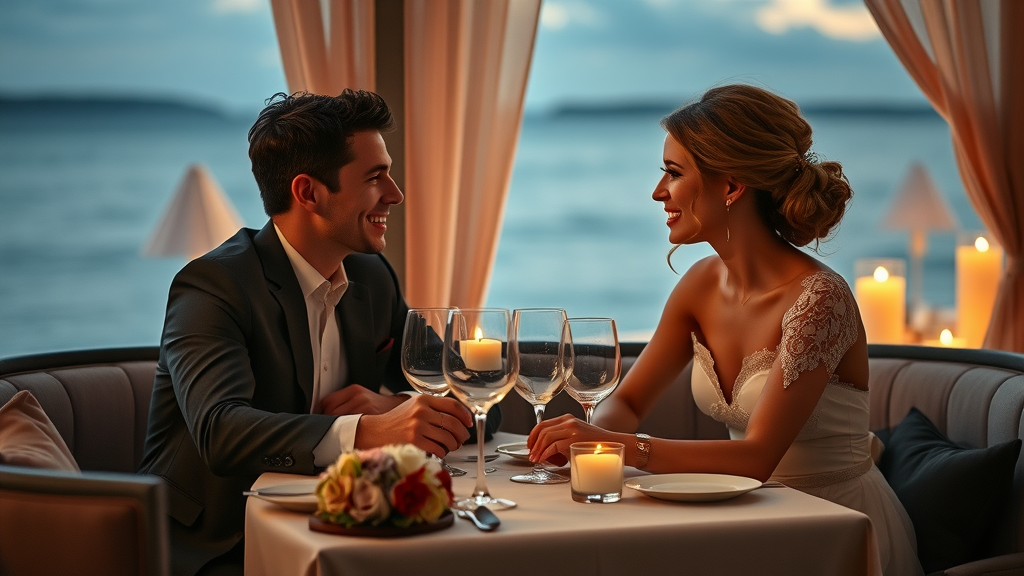 Romantic fine dining restaurant in Cabo San Lucas with elegant candlelit tables and crystal glassware
