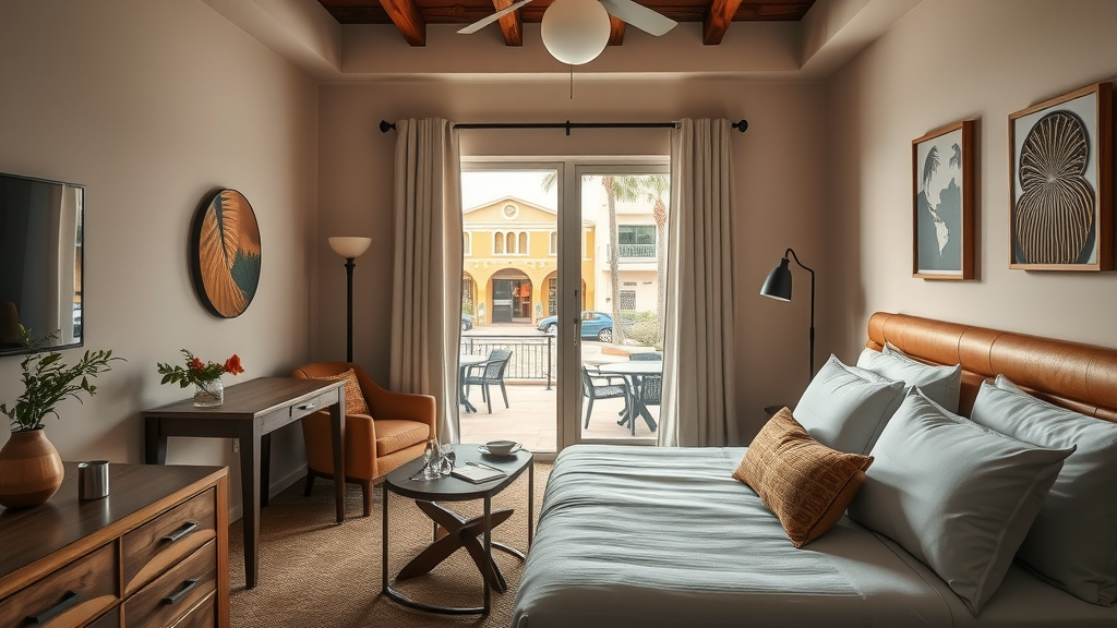 Cozy boutique hotel room in downtown Cabo San Lucas, budget-friendly lodging