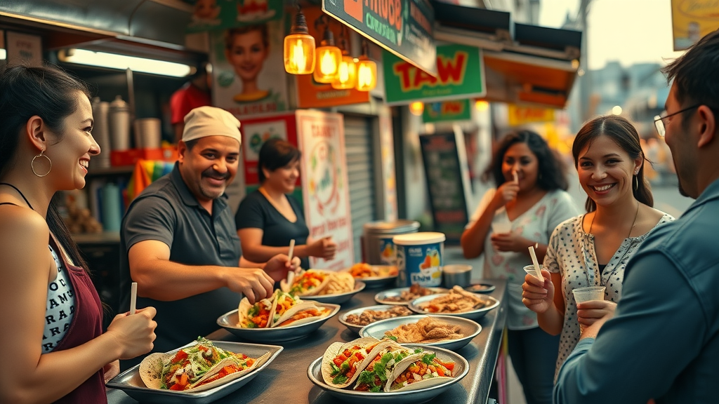 Vivid taquería street stall serving fresh tacos in a local neighborhood in Cabo San Lucas