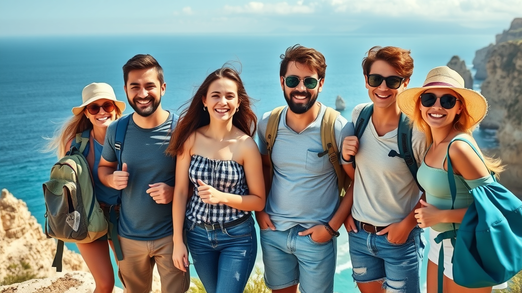 Diverse group enjoying free activities Cabo offers overlooking scenic beaches