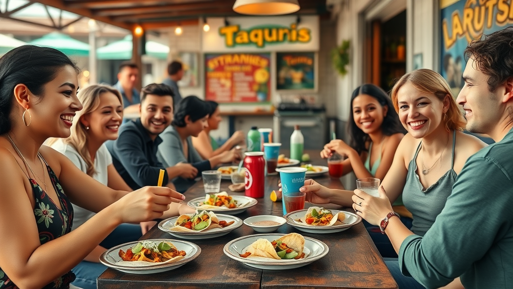 People enjoying affordable local food at a taquería, a top free activities Cabo tip