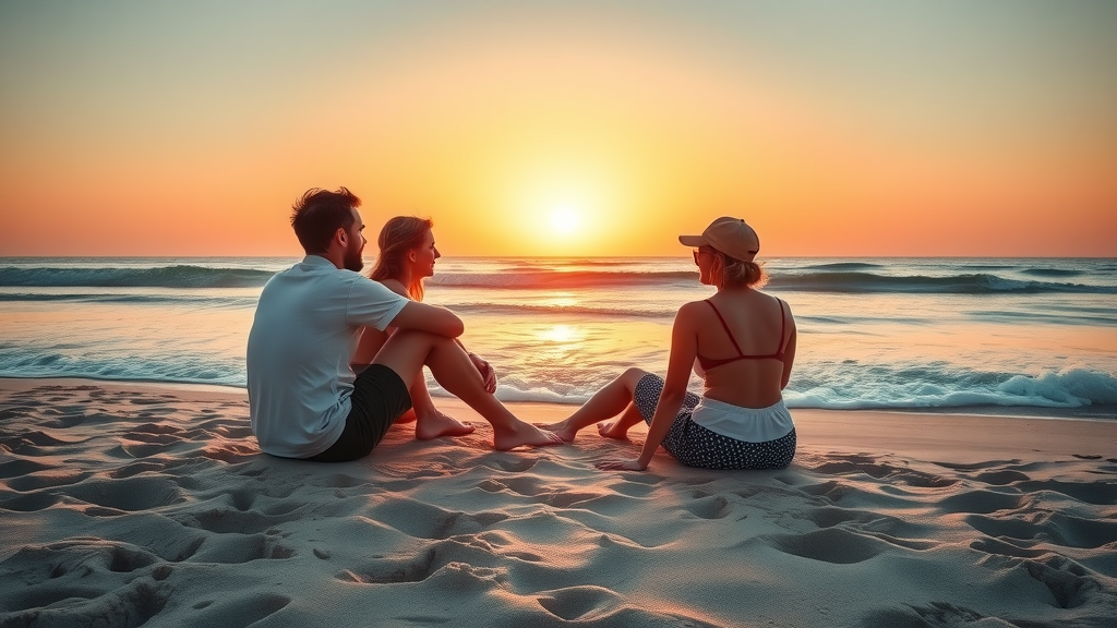 Relaxed travelers enjoying a free activities Cabo beach sunset at Playa del Amor