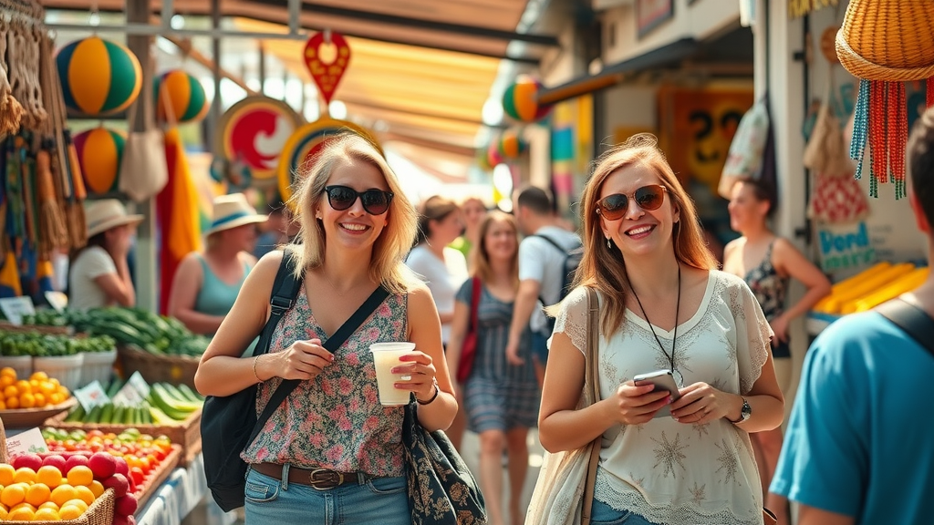 Tourists browsing local market, enjoying free activities Cabo offers