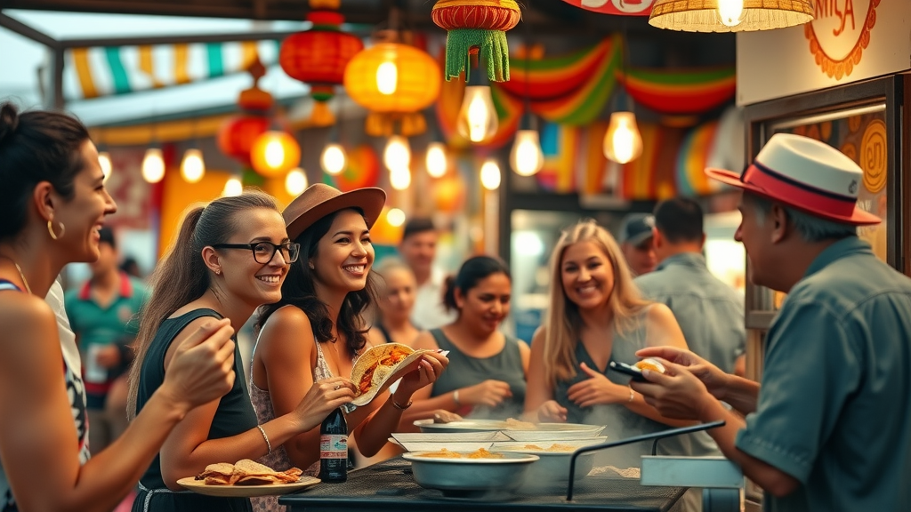 Colorful street food stand offering affordable and authentic Mexican food in Cabo San Lucas