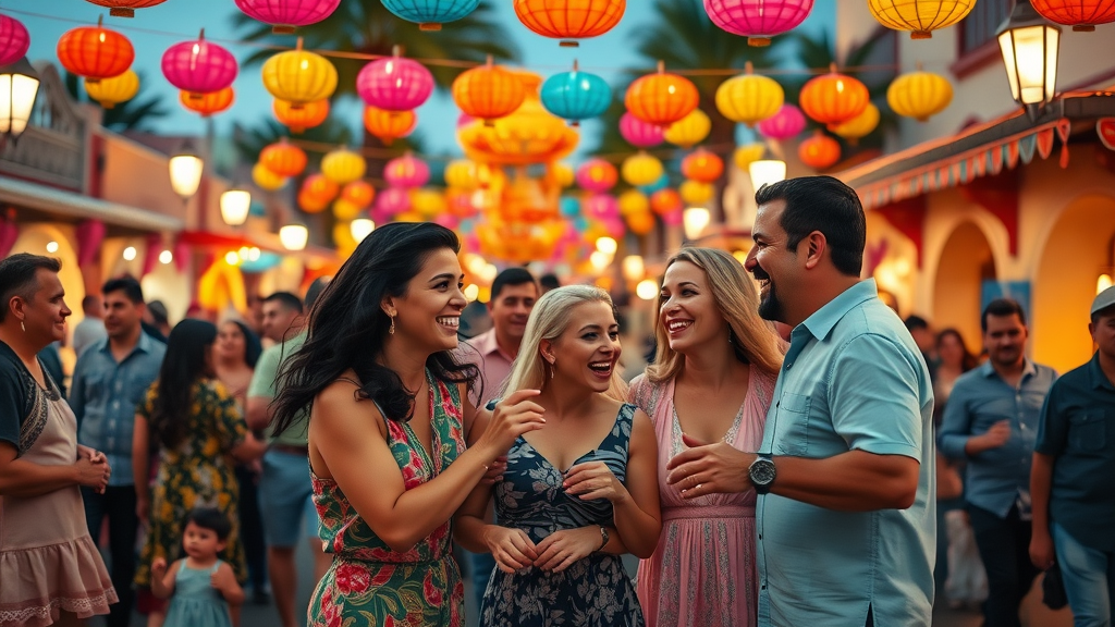 Festive family participating in a Cabo community celebration, vibrant family cultural experiences