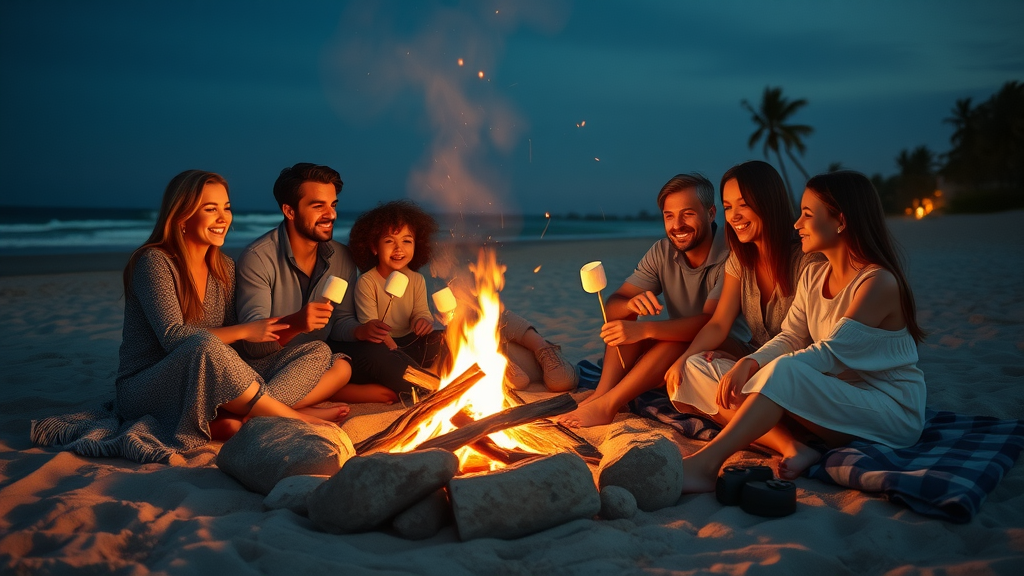 Cozy family bonfire on the beach under the stars, ultimate evening entertainment during cabo family vacations