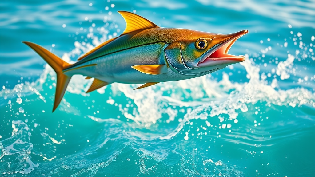 Vibrant dorado fish leaping from crystal-clear Cabo water caught mid-air near the Baja coastline during peak dorado fishing season