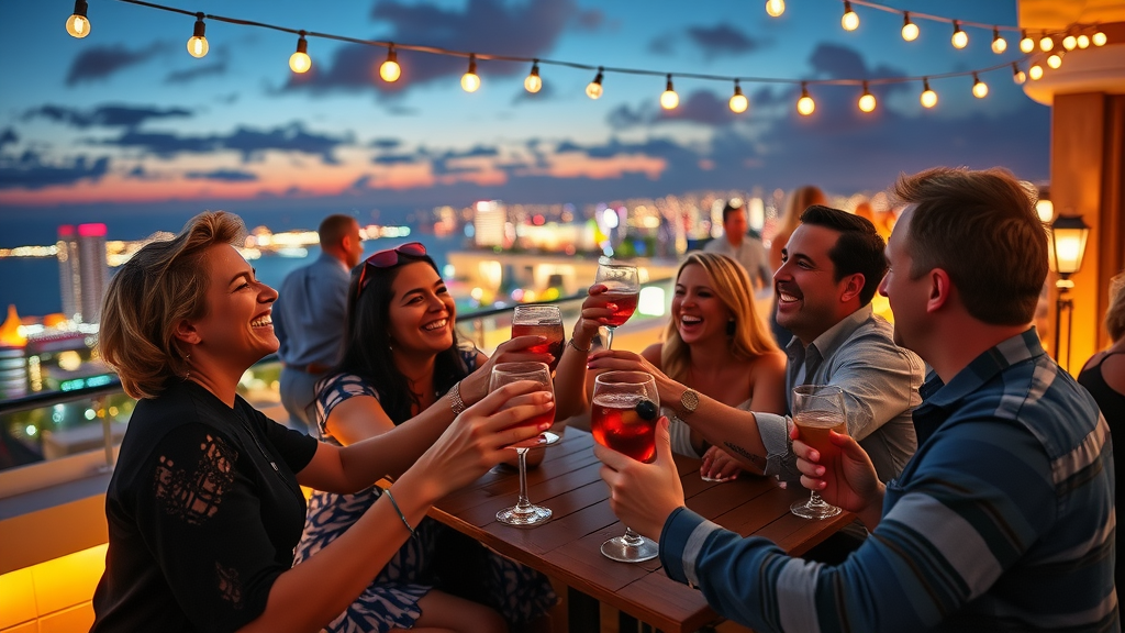 Vibrant rooftop bars and dining experiences Cabo with city and sea views at dusk