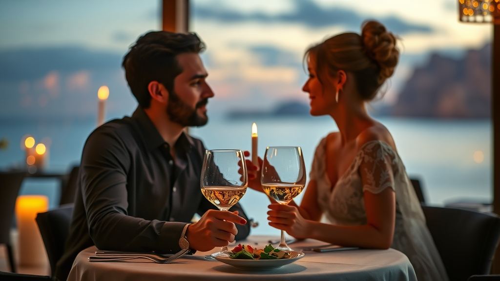 Romantic and fine dining experiences Cabo with elegant couple dinner and ocean view