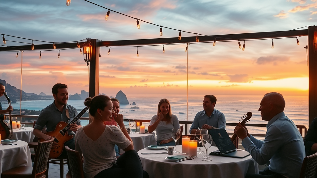 Sunset dining experiences Cabo with live music and panoramic ocean view