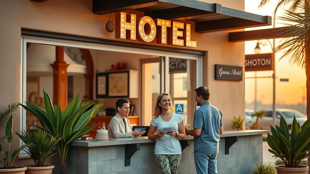 Cozy boutique hotel exterior in downtown Cabo San Lucas, depicting affordable lodging choice for Cabo travel budget planning