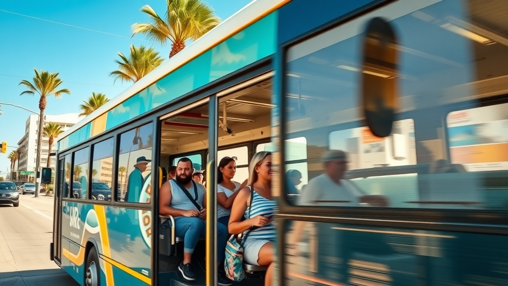 budget travel Cabo public bus in Cabo San Lucas with travelers and locals