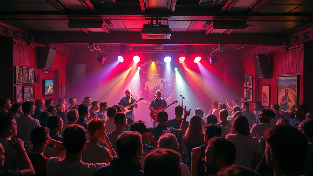 Energetic live music bar in Cabo San Lucas with band performing on stage and crowd enjoying rock and reggae music