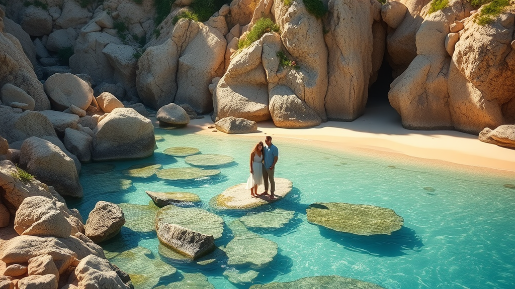 Serene hidden beach cove in Cabo perfect for secluded cabo sightseeing, with turquoise waters and lush rocks